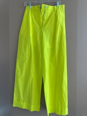 High-Waist Wide Leg Trousers in Neon Yellow